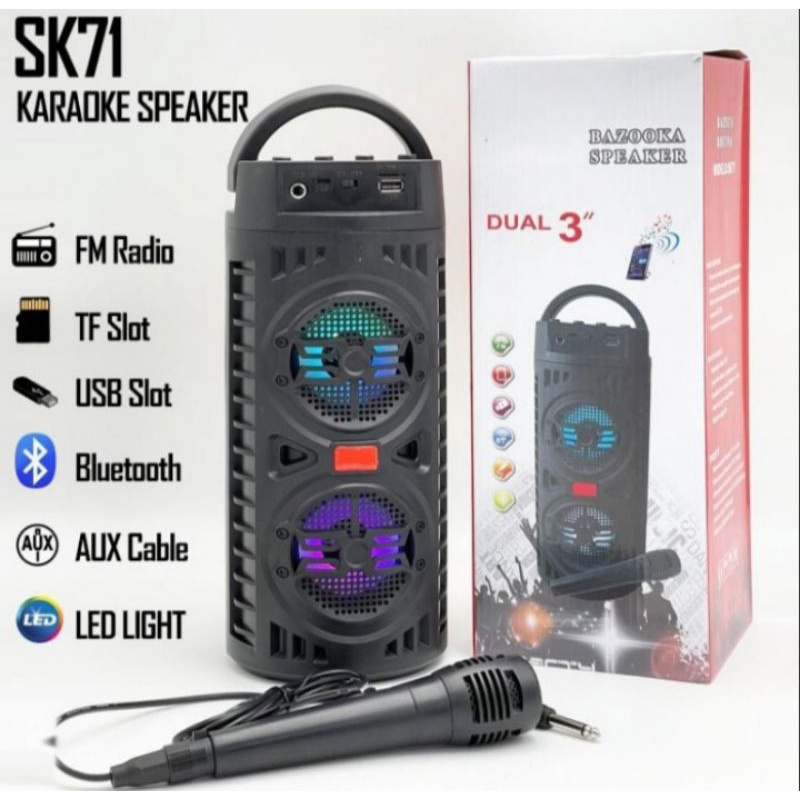 Speaker Karauke Sk71 Bluetooth Bass Mic Speaker Led Portable Sk-71 Free Mic Termurah