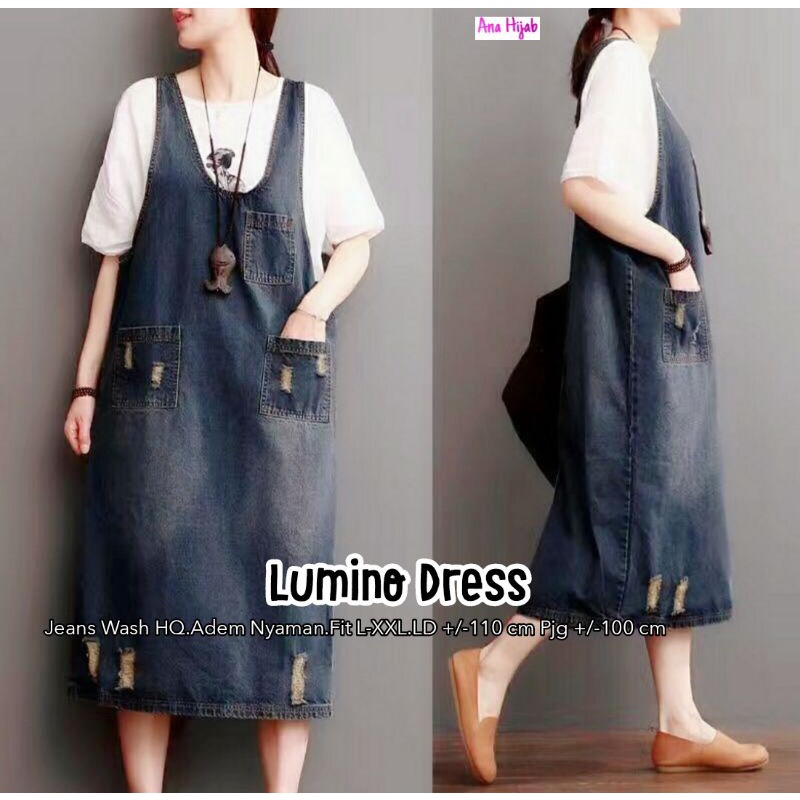 Overall Jeans Lumino Leni Dress Midi Jumbo Bigsize Oversize XXL