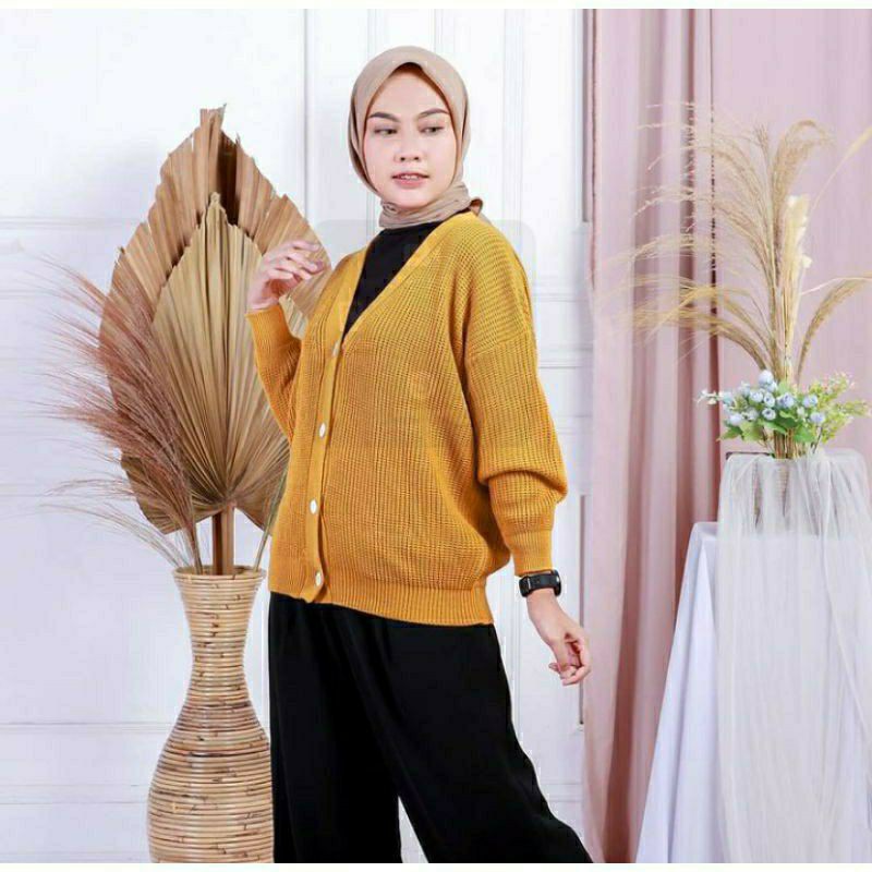 CARDIGAN KANCING EMERA BASIC RAJUT 7 GATE-Mustard