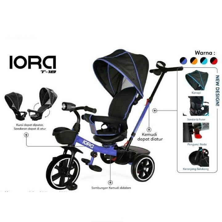 SEPEDA RODA TIGA R/3 PMB IORA T-18 BLACK RED / STROLLER / MAINAN ANAK