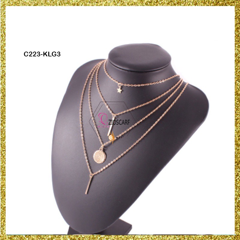 1SET KALUNG WANITA ANTI KARAT TITANIUM CHOKER KOREA LIONTIN SILVER NAMA HURUF PANJANG MURAH KLG3