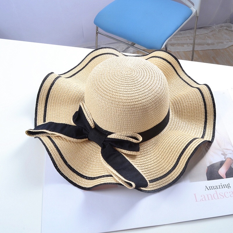 MAYSTAR Topi Pantai wanita Bunga pelindung UV -Summerhat Pantai import T58-Coklat Muda