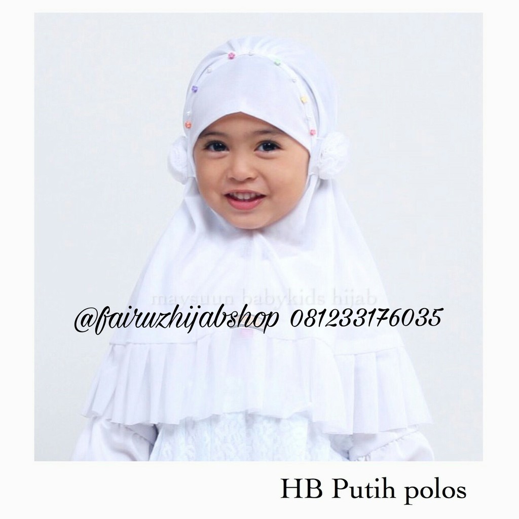 Jilbab Anak Maysuun Putih Polos Pompom Jilbab Bayi Hijab Anak Anti