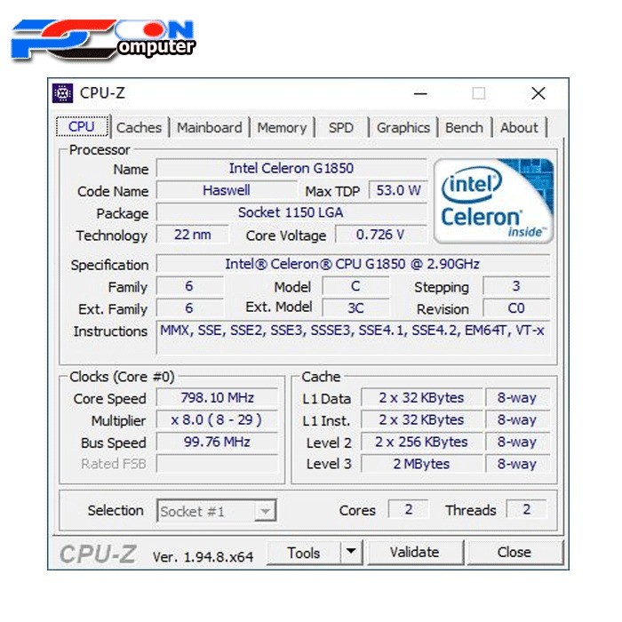 PAKETAN PROCESSOR INTEL CELERON G1850 dan Fan Intel