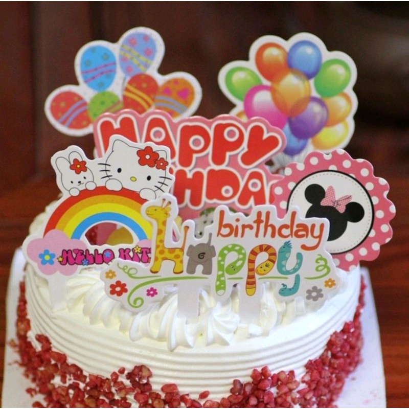 hiasan tart ultah cake toper bahan kertas lucu