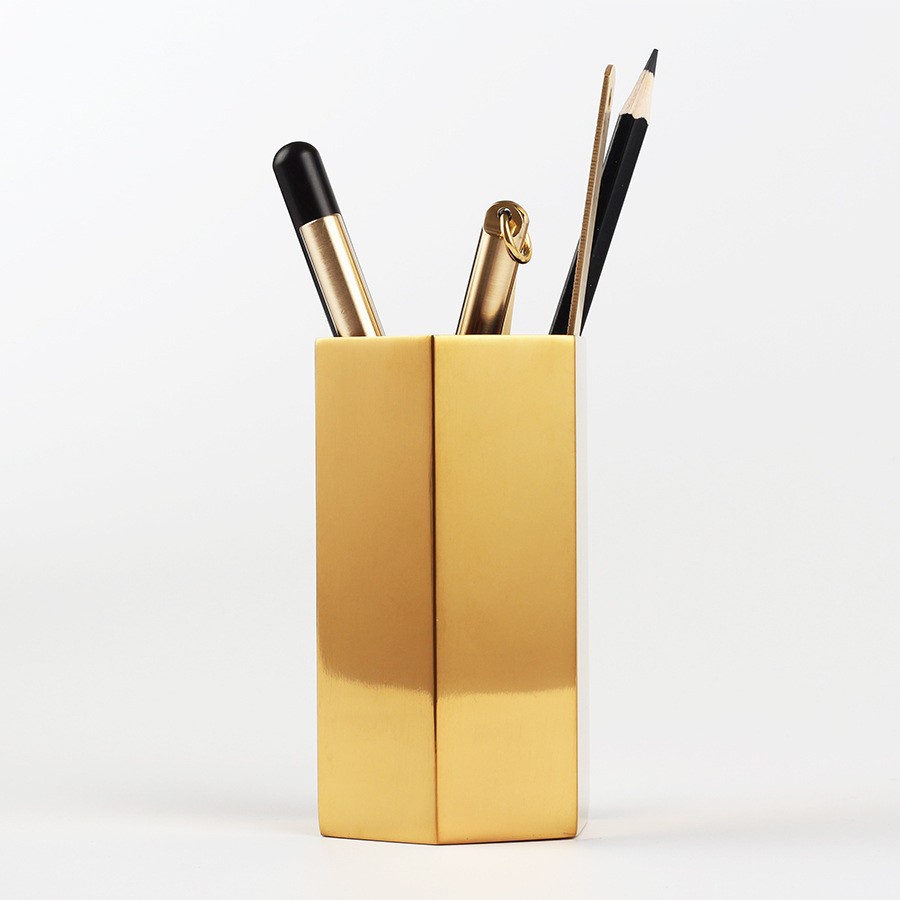 TBI Golden Pen/Brush Holder Tempat Kuas Makeup Emas Tempat Pen Alat Kantor