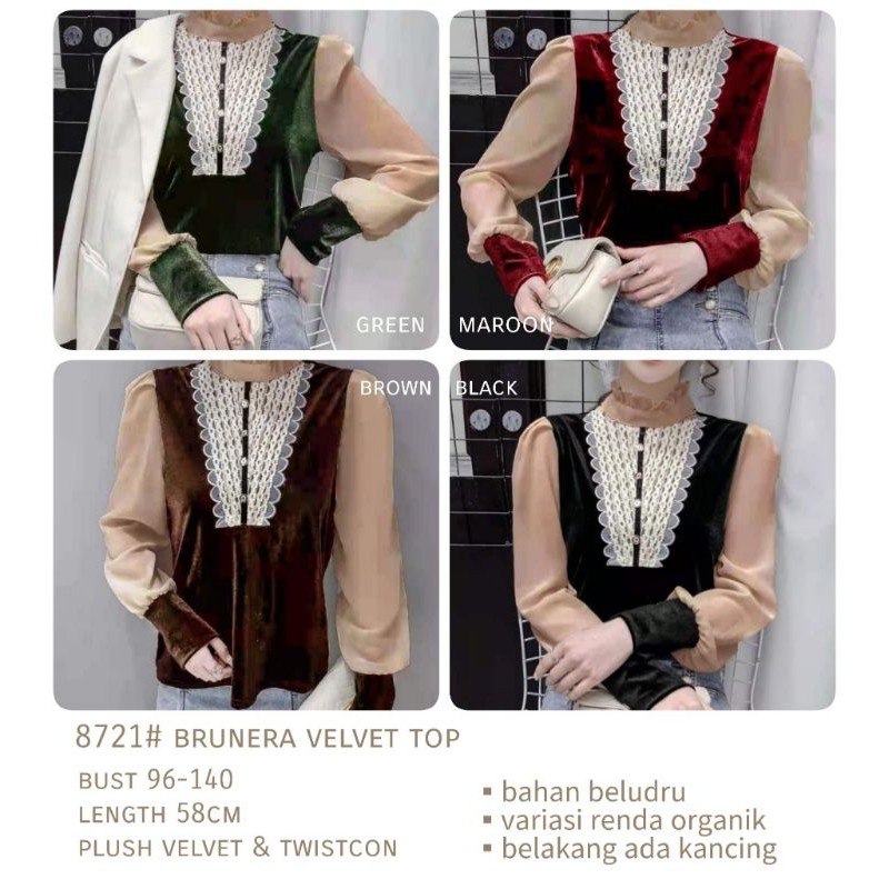 MDLV ~ 8721 BRUNERA VELVET TOP // ATASAN LENGAN PANJANG VELVET WANITA// FASHION IMPORT WANITA