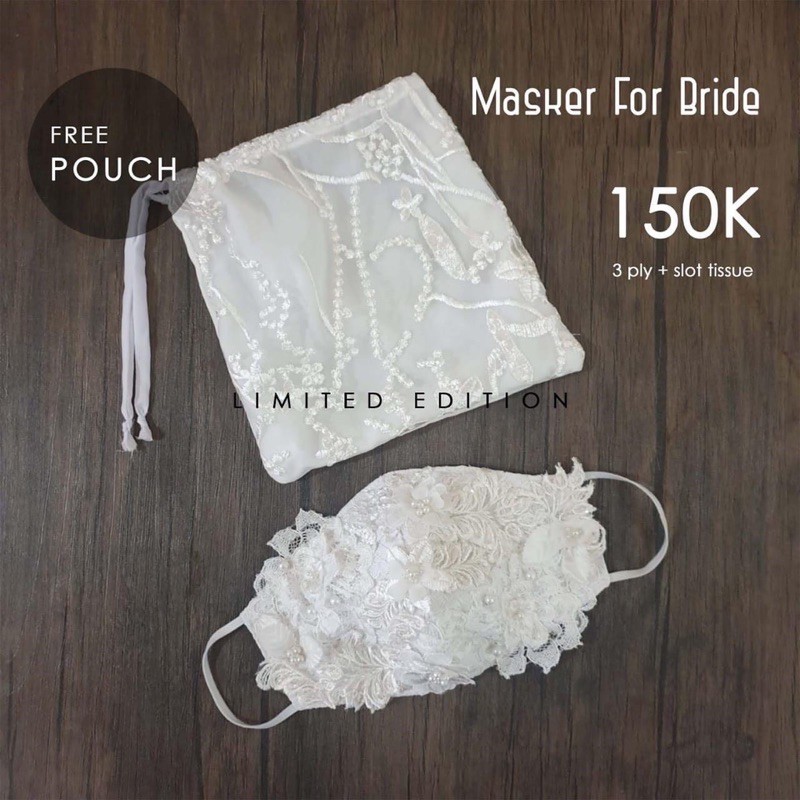 Masker Kain Premium Brokat Pesta Pengantin Wanita Putih W003