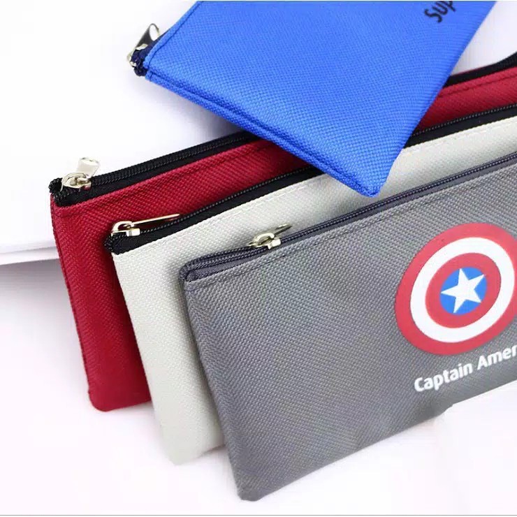 Tempat Pensil GEPENG LOGO SUPERHERO / Tempat Alat Tulis Motif Superheroes / Tepak Pensil Super Hero