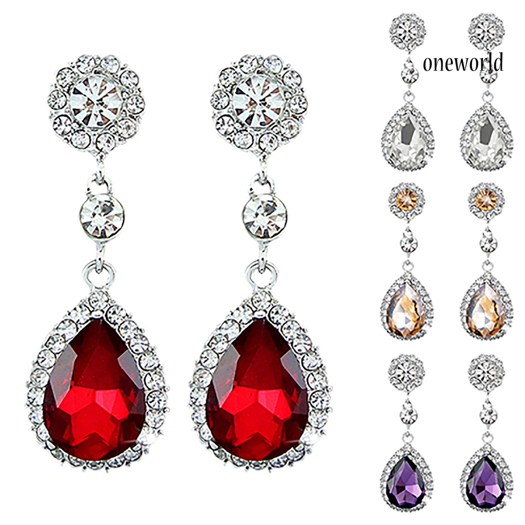 OW@ Women Luxury Water Drop Chandelier Earrings Rhinestone Ear Drops Jewelry for Daily Life