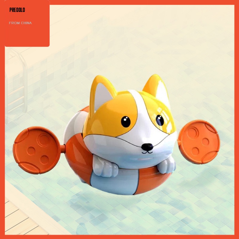 [In Stock] Novelty Clockwork Wind Up Toy Dog Dabbling Shower Water Bath Toy Orange