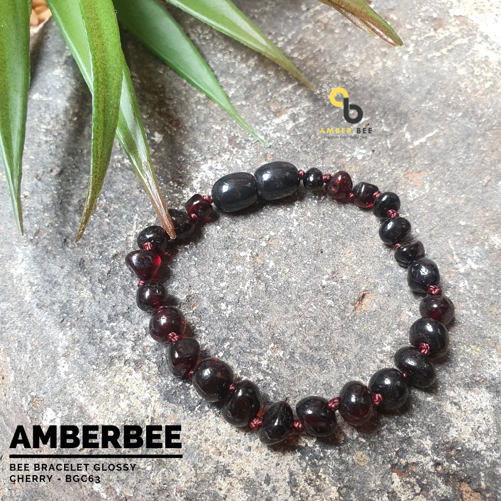 Gelang Amber Anak Premium Glossy Cherry by Amber Bee BMDC115