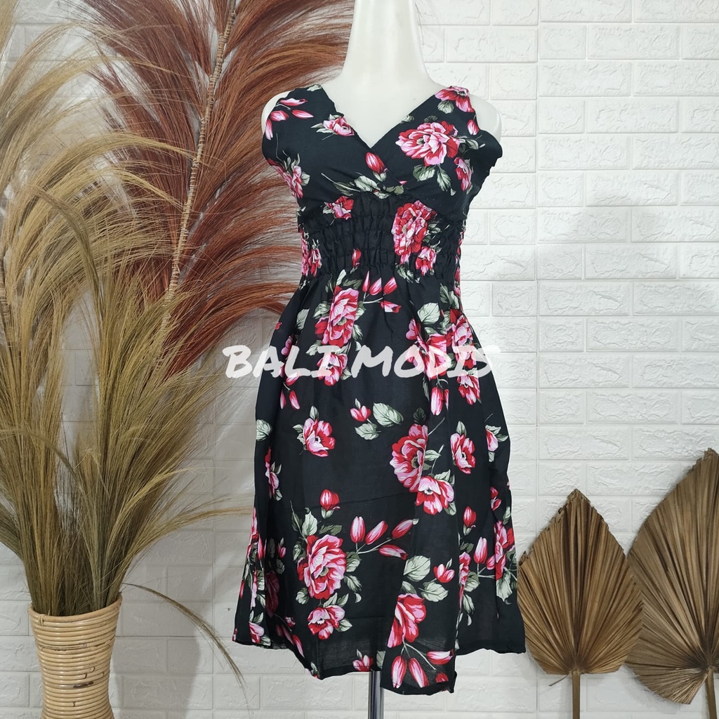 DASTER DRESS MOZA TANGGUNG BALI-HITAM MAWAR DAUN