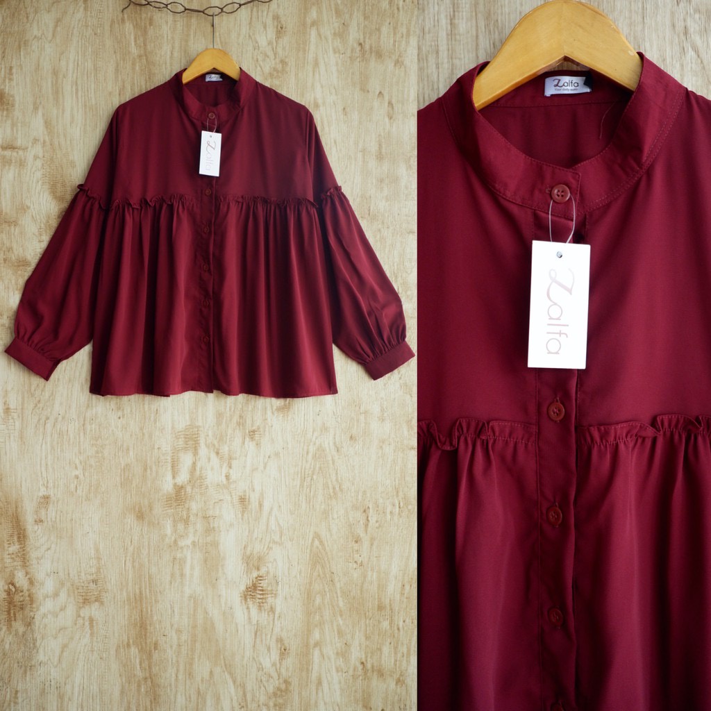 AMIRA BLOUSE by ZALFA OUTFIT / blouse polos / blouse wanita murah-Maroon