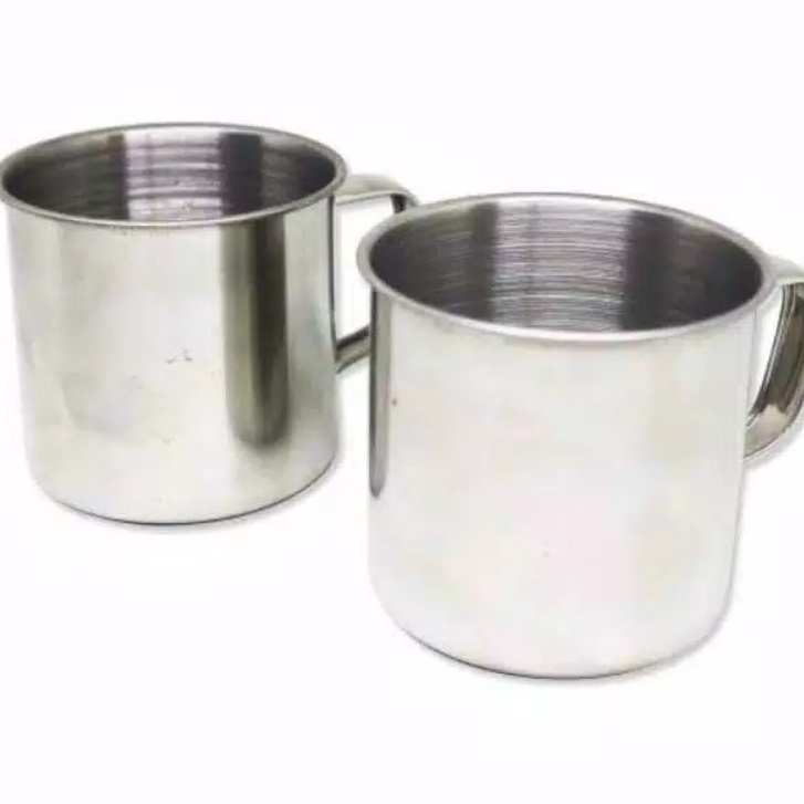 Mug Stainless 11 Cm Disertai Tutup Handle Stainless - Gelas Stainless