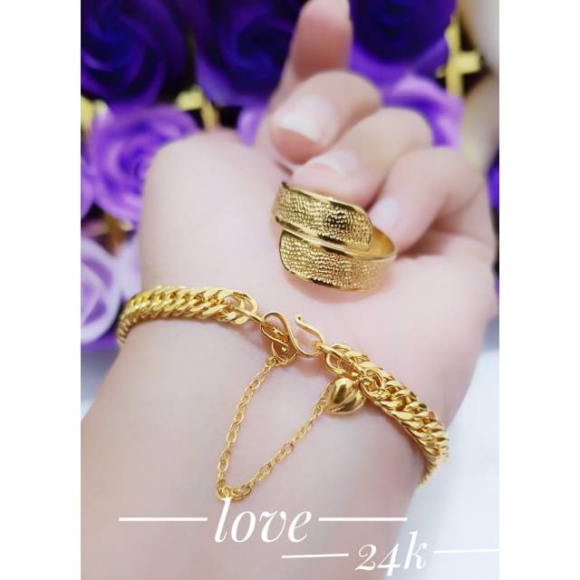 Set gelang dan cincin dilapisi mas 24 k