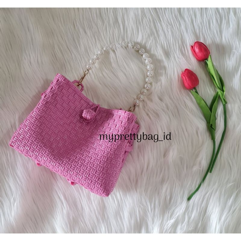 (TANPA ACCESORIES) READY Princes Bag Tas Jali Tas Jaly Tas Anyaman Plastik Handle Mutiara Premium