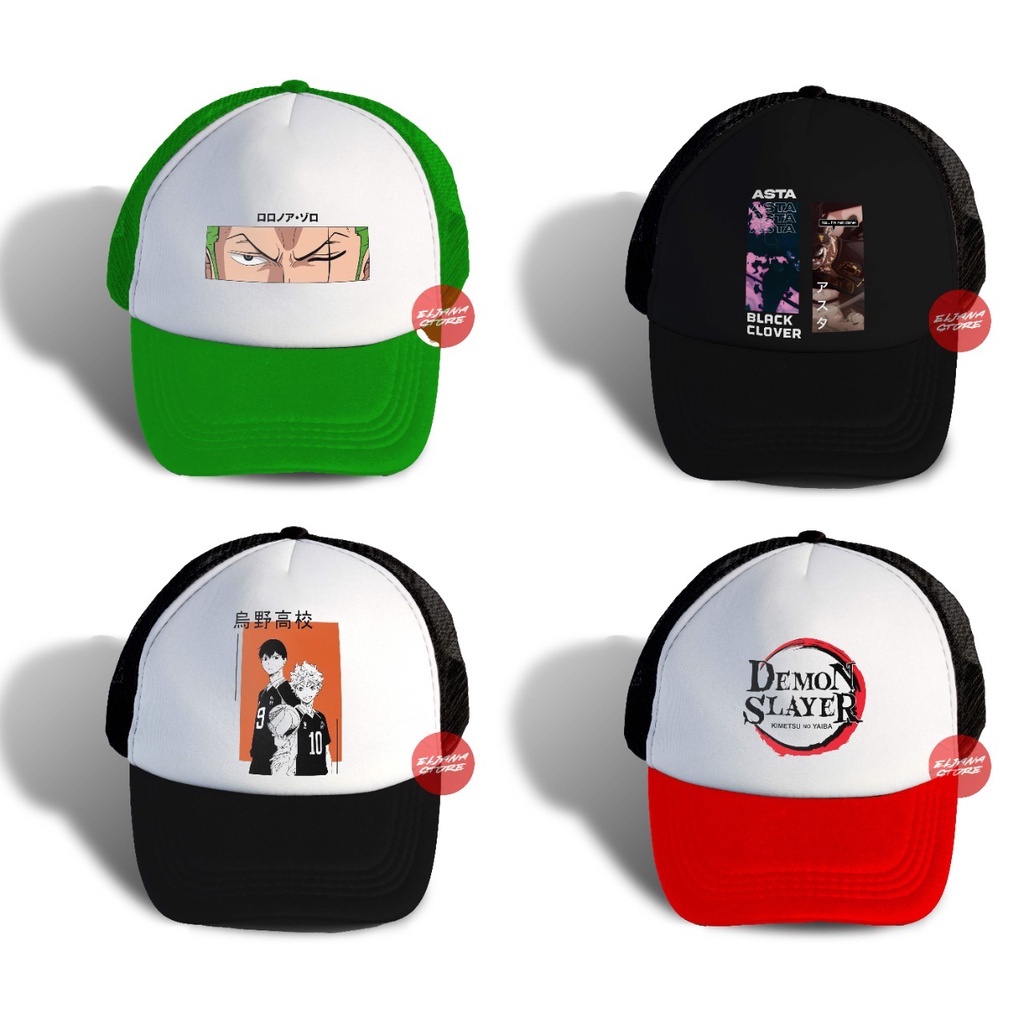 Topi Anime / Topi Jaring Sablon / Topi sablon anime / Topi jaring sablon Anime unisex / Topi Baseball anime