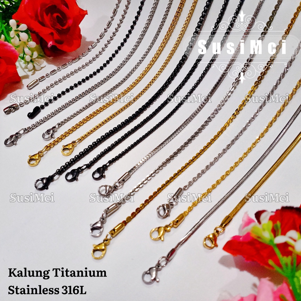 [[  51-100 ]] Rantai Kalung Titanium Stainless 316L HIGH QUALITY chain necklace silver gold black ro