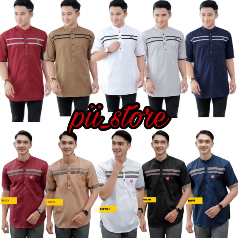 Baju Koko Kurta Lengan Pendek Baju Koko Fashion Muslim Pria Dewasa Baju Koko Kurta FF Lengan pendek