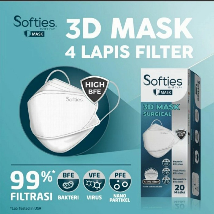 Masker - Softies 3D Surgical Mask 4Ply / Softies Masker Kf94 3D Isi 20