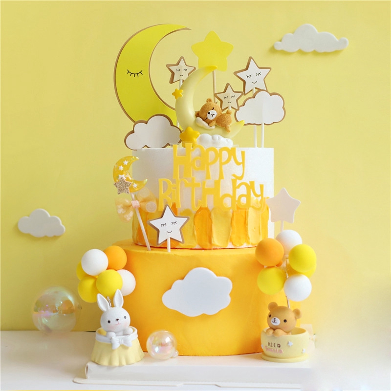 Topper Kue Desain Moon Bear Untuk Dekorasi Pesta Ulang Tahun Dan Baby Shower