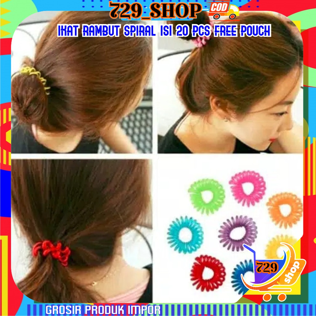 isi 20 Pcs Ikat Rambut Spiral Korea Free Pouch Import Best Seller