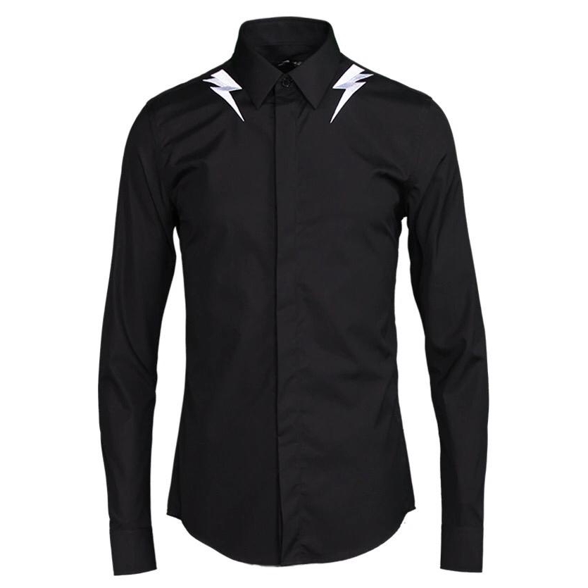 [track OT] kemeja pria katun stretch lengan panjang putih/black