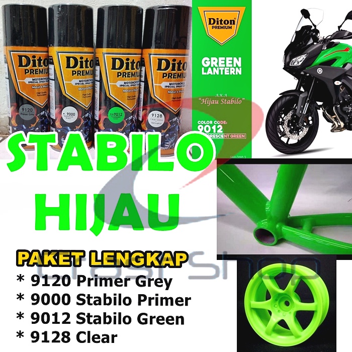 

Paket Lengkap Cat Pilox Diton Premium 9012 Fluorescent Green warna Stabilo Hijau Ijo 400cc pylox