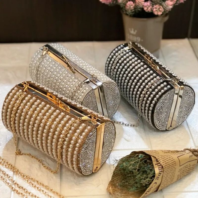 Tas Pesta ALLYSA Embellished Crystal &amp; Pearl Box Clutch