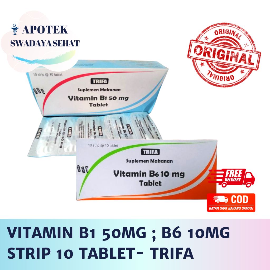 VITAMIN B1 50MG Strip - B6 10MG TRIFA 10 Tablet Vitamin B Saraf Defisiensi