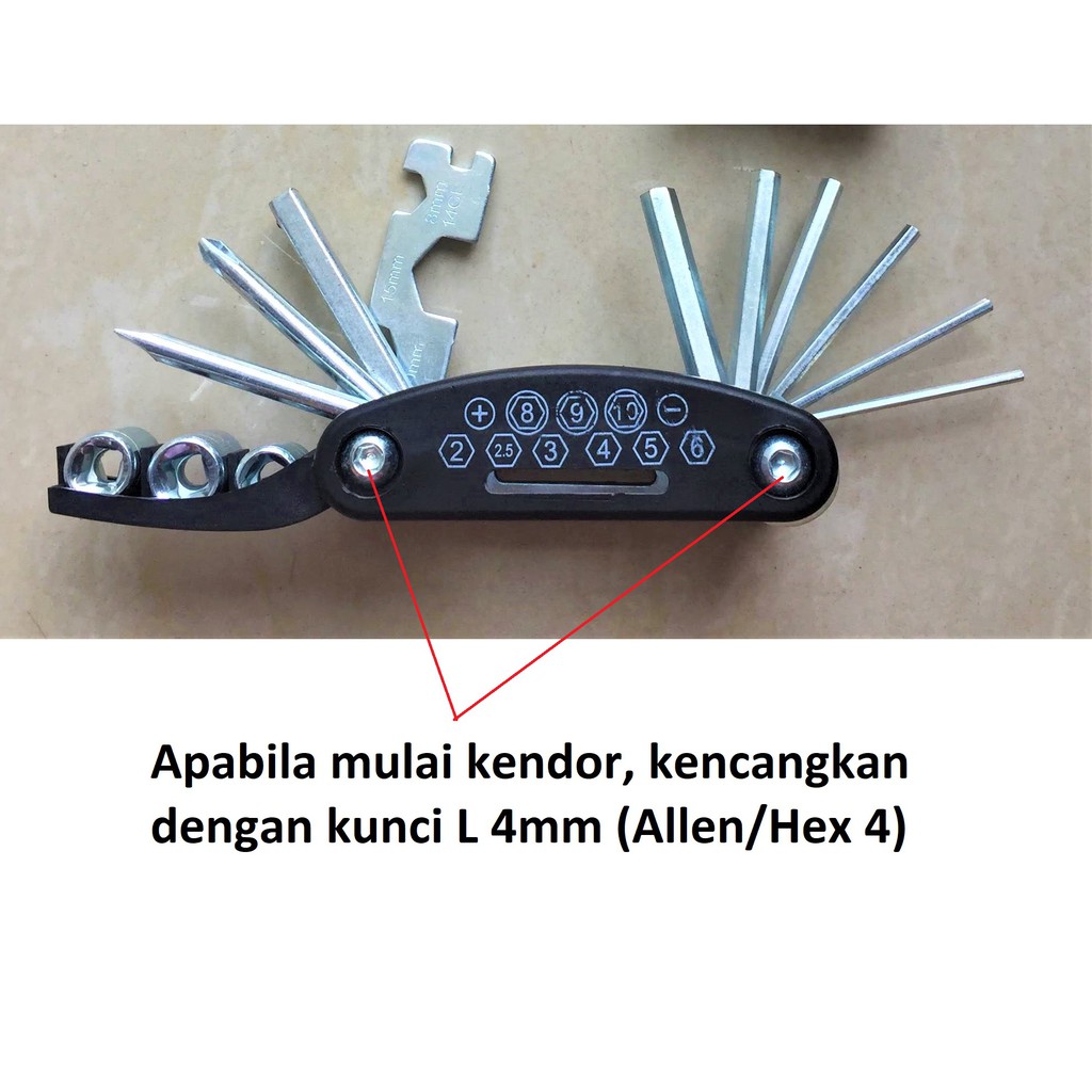 Kunci Alat Multi Tool Sepeda 16 in 1 set mini kit portable lipat kunci L Obeng Socket pas bicycle