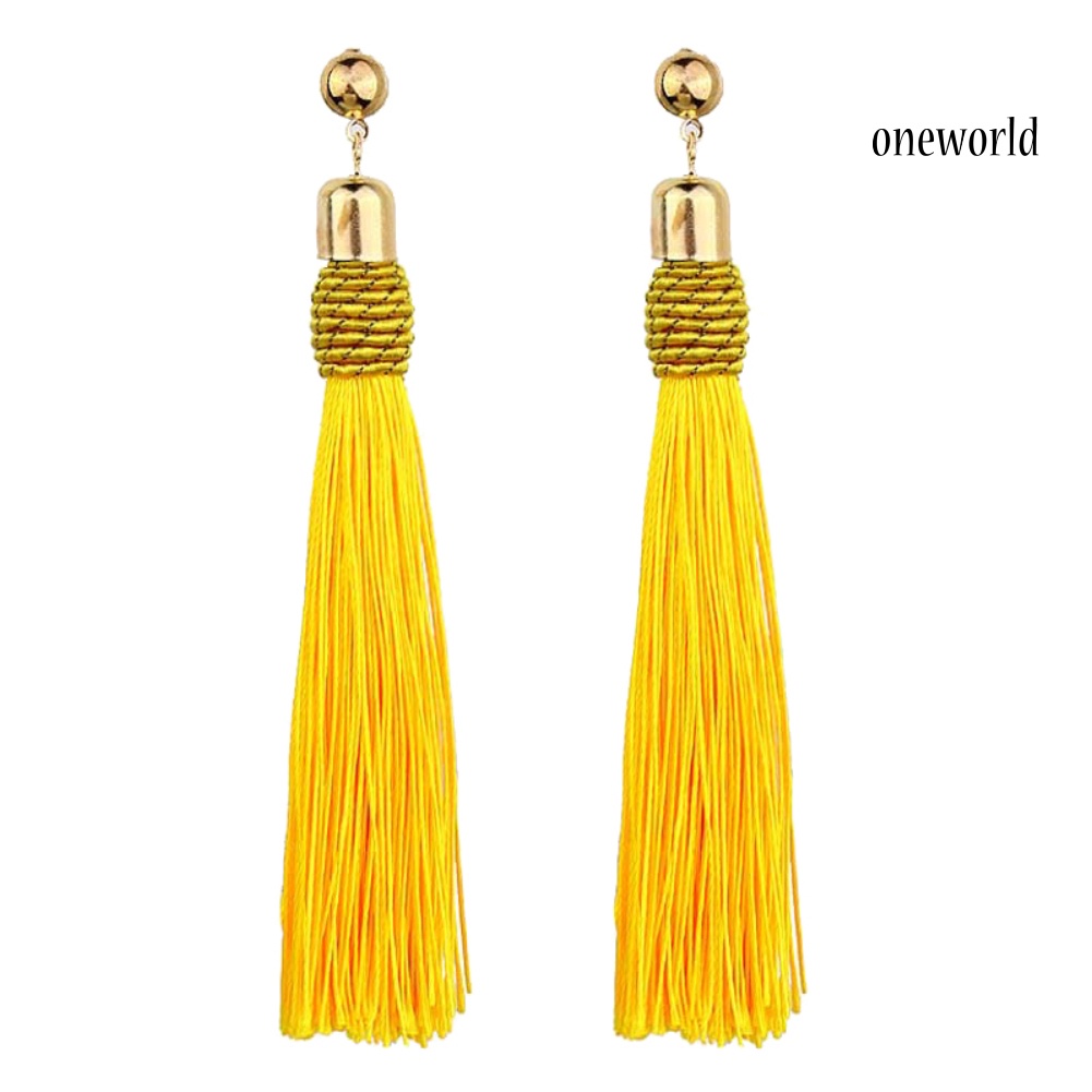 OW@ Bohemian Wedding Tassel Ear Studs Long Dangle Earrings Bridal Bridesmaid Jewelry