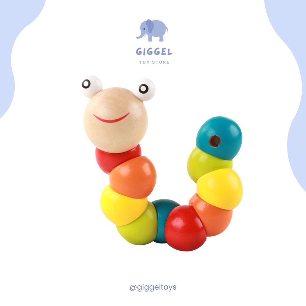 [ Giggel ] Mainan Edukasi Anak Ulat Kayu Lucu / Mainan Ulat Kayu Lucu / Mini Worm Colorful Wooden Toy / Mainan montessori bayi