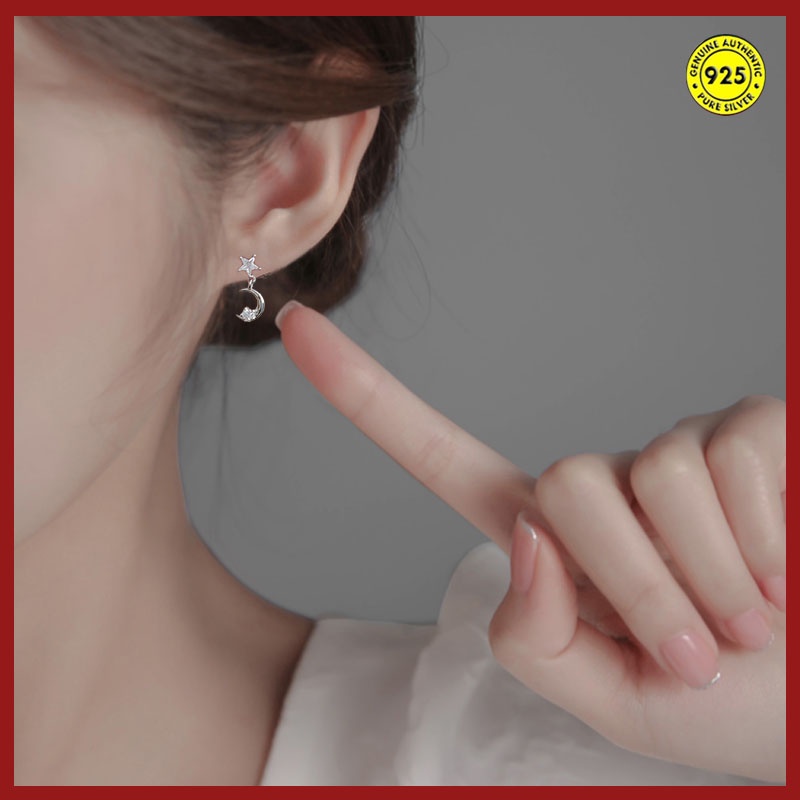 Anting Tusuk Asimetris Bahan Sterling Silver 925 Untuk Wanita