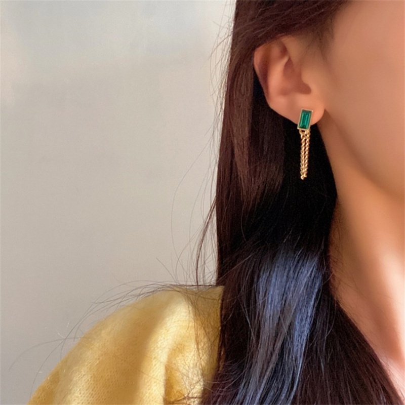 Wanita Trendi Vintage Hijau Kristal Rumbai Menjuntai Anting-Anting/Wanita Elegan Temperamen Anting Pejantan/Gadis Manis Pesta Telinga Perhiasan Aksesoris