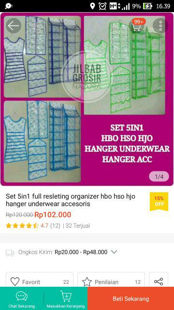 Set 5in1 Full Resleting Organizer Hbo Hso Hjo Hanger Underwear Accesoris
