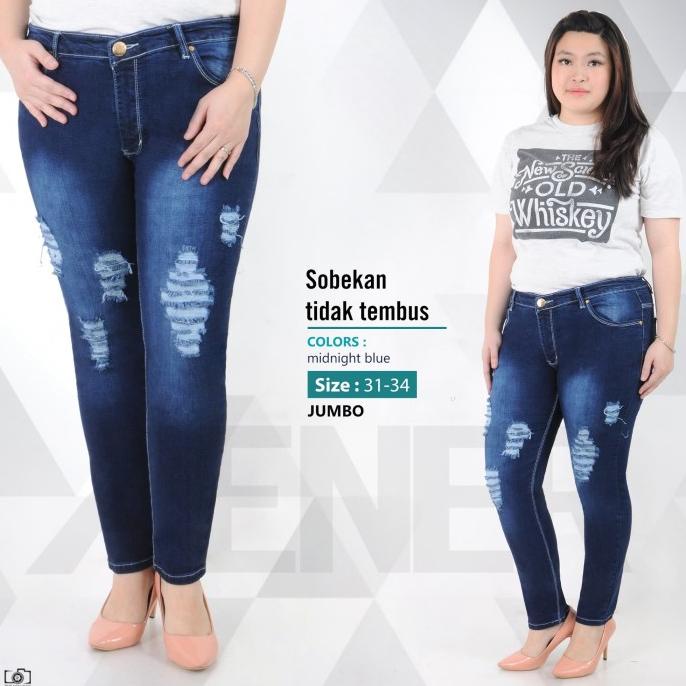 Celana Ripped Sobek Tidak Tembus Jumbo Jeans Girl Wanita Women Denim