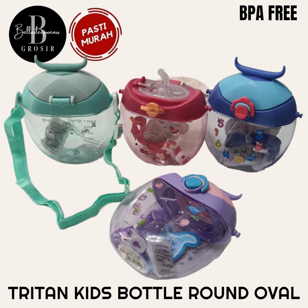 BOTOL SELIYA BULAT OVAL TRITAN MINUM ANAK BULAT ROUND OVAL BABY SHARK KARAKTER TANDUK