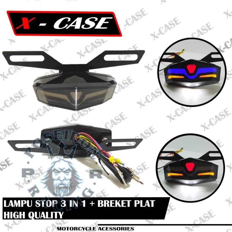 Lampu Stop 3 in 1 KLX Plus Dudukan Plat Nomor/ Stoplamp Sen D159 Universal Semua Motor