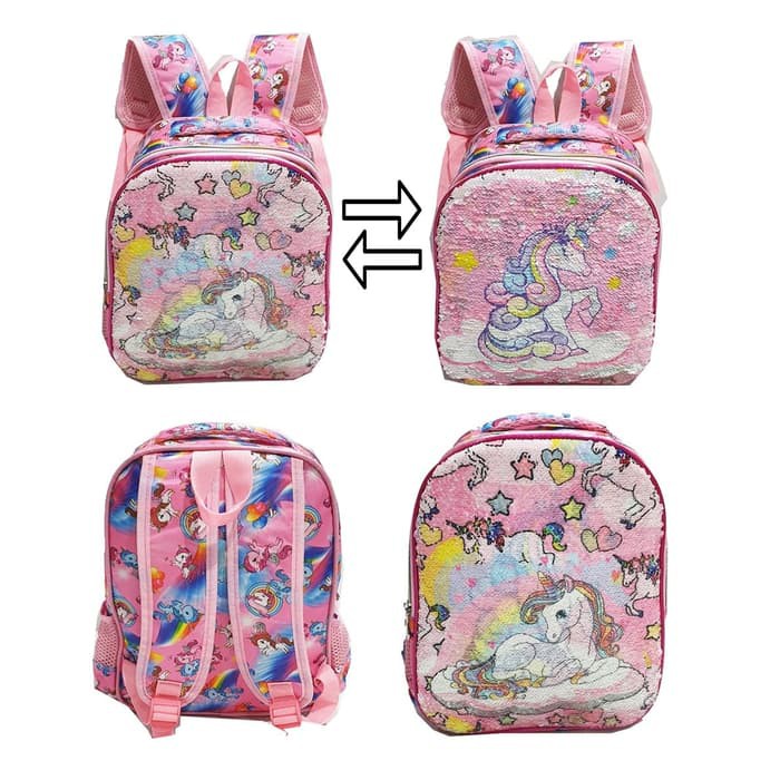 TAS Ransel Anak TK Sequin Usap Berubah Gambar UNICORN Lolipop IMPORT