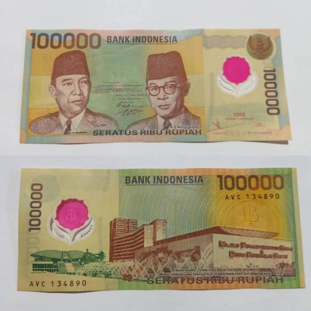 Uang 100000 Rupiah Soekarno Polimer 1999
