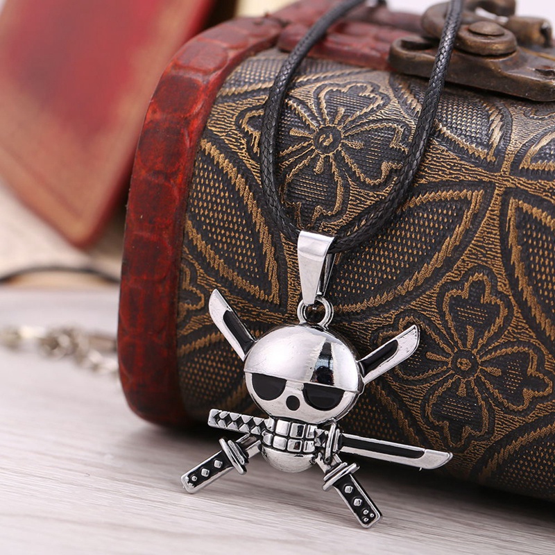 Fancyqube Kalung Rantai Choker Hias Liontin Tengkorak Bajak Laut One Piece Gaya Jepang Untuk Cosplay