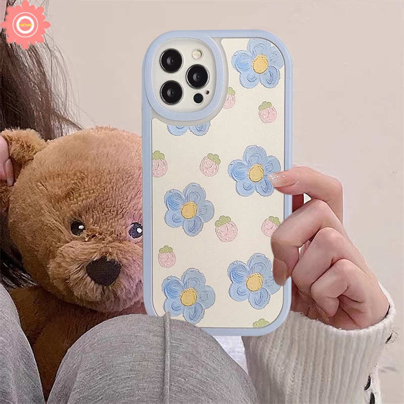 Soft Case Tpu Motif Lukisan Bunga Biru Untuk IPhone 11 7 8 6 6s Plus 12 13 Pro Max XS X XR XS Max SE 2020