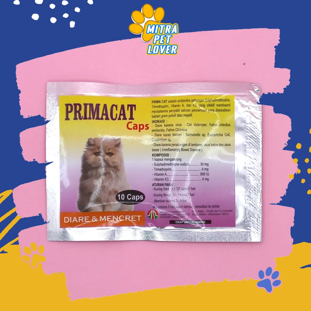 OBAT PENCERNAAN KUCING - PRIMACAT CAPSULE ORIGINAL - SUPLEMEN ANTI VIRUS 10 KAPSUL UNTUK DIARE MENCRET , PRIMA CAT KITTEN  PET ANIMAL HEALTHCARE AND VETERINARY TAMASINDO OBAT KESEHATAN DAN VITAMIN TERNAK HEWAN BINATANG PELIHARAAN MITRAPETLOVER