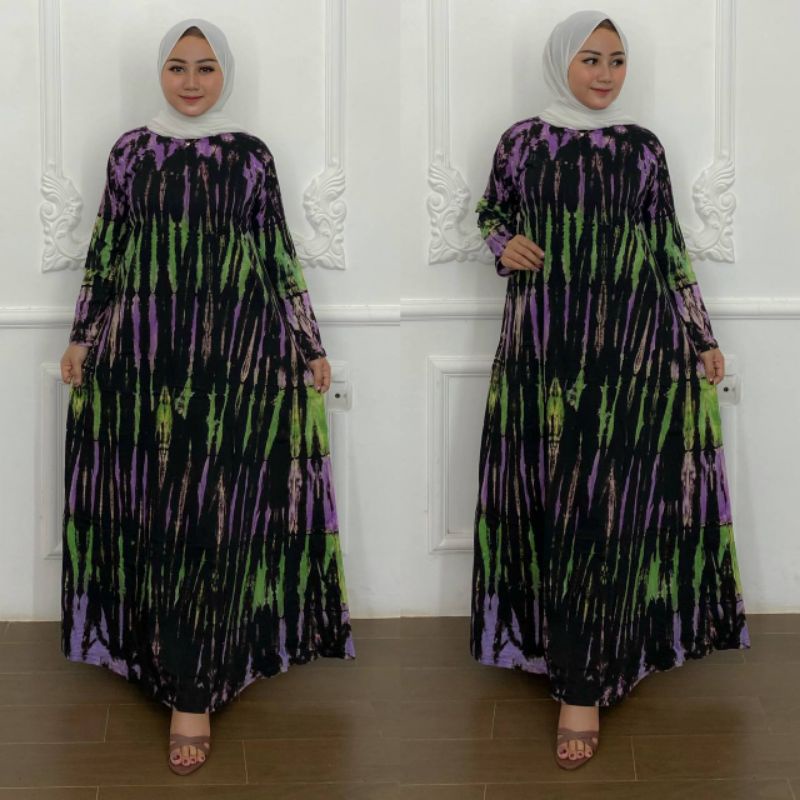 Gamis Blacktiedye Bahan Kaos Combed Tebal Motif Rangrang Busui Resleting Depan Gamis Syari Batik Pek