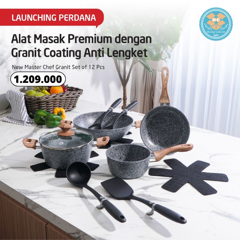 ALAT MASAK PREMIUM BRAND ORIGINAL MASTER CHEF GRANIT COOKWARE SET OF 12 PCS ANTI LENGKET