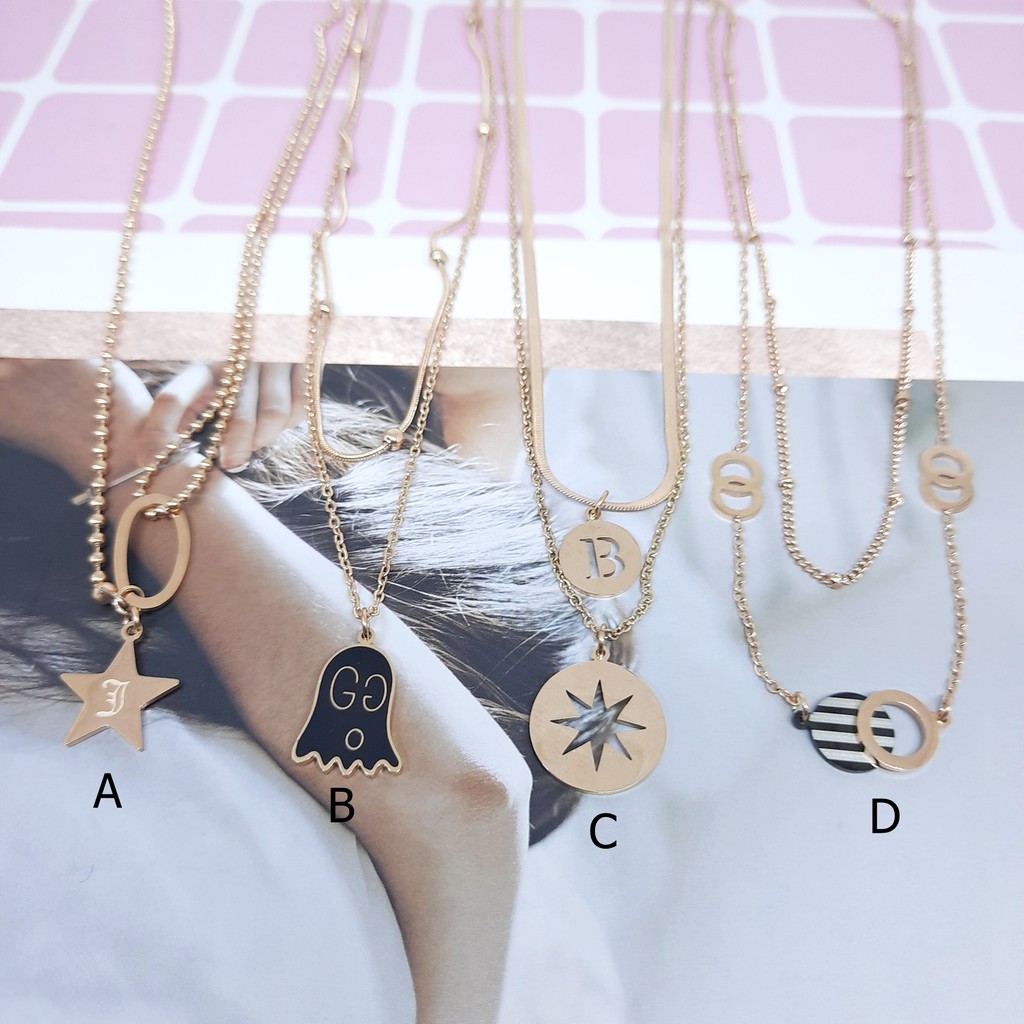 Kalung Kpop Titanium Korea 2 Layer Import Rantai Biji Lada Cassandra Belut Rosegold - BN423