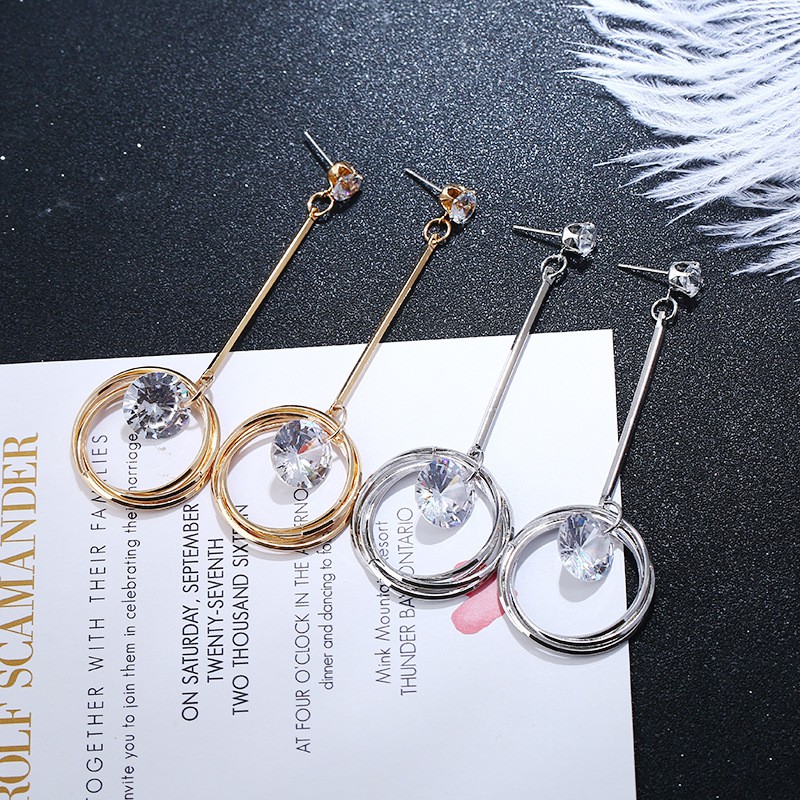 Grosir - F670 Anting Bulat Diamond Wanita/Anting Panjang Bulat/Aksesoris Fashion/Perhiasan Wanita