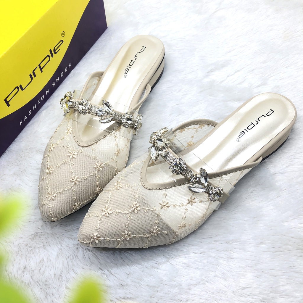 sandal brukat flat shoes wedding wanita valerina series purple original big size lokal